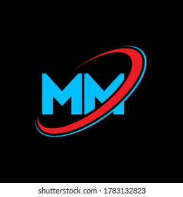 MM M M letter logo design. Initial letter MM linked circle uppercase monogram logo red and blue. MM logo, M M design. mm,