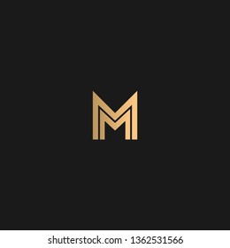 MM or M logo vector. Initial letter logo, golden text on black background