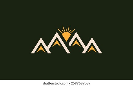 MM mountain with a sun monogram logo design