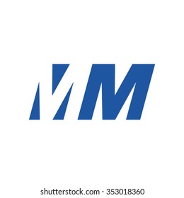 MM negative space letter logo blue