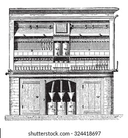 MM Peligot-Gerät und Diebstahl, für die Goldprüfung, vintage gravierte Illustration. Industrielle Enzyklopädie E.-O. Lami - 1875.