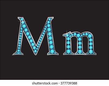 Mm in stunning Aquamarine precious round jewels set into a 2-level gold gradient channel setting, isolated on black. Vector EPS-10 file, transparency used. 