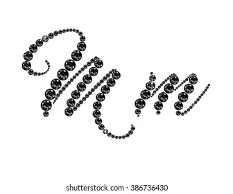 Mm in stunning Onyx Script precious round jewels, isolated. Vector EPS-10 file, transparency used. 