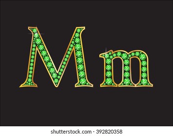 Mm in stunning peridot precious round jewels set into a 2-level gold gradient channel setting, isolated on black. Vector EPS-10 file, transparency used. 