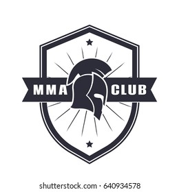 MMA emblem, logo with spartan helmet over white