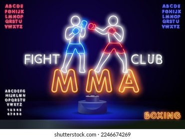 MMA Fight Club Neon Signboard On Brick Wall