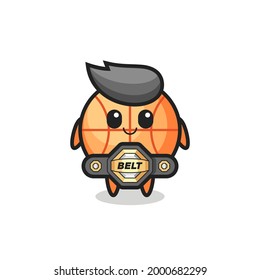 the MMA fighter basketball mascot with a belt , cute style design for t shirt, sticker, logo element
