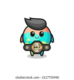 la mascota de las bombas de combate de la MMA con un cinturón, diseño de estilo lindo para camisetas, pegatinas, elemento logo