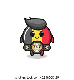 the MMA fighter belgium flag badge mascot with a belt , cute style design for t shirt, sticker, logo element