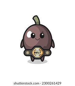 the MMA fighter black olive mascot with a belt , cute style design for t shirt, sticker, logo element