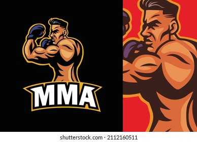MMA Fighter Boxing Boxer Sport Logo Design Illustration Vector Art