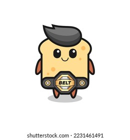 the MMA fighter bread mascot with a belt , cute style design for t shirt, sticker, logo element