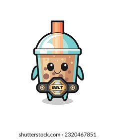 the MMA fighter bubble tea mascot with a belt , cute style design for t shirt, sticker, logo element