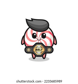 the MMA fighter candy mascot with a belt , cute style design for t shirt, sticker, logo element