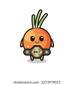 the MMA fighter carrot mascot with a belt , cute style design for t shirt, sticker, logo element