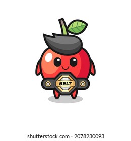 the MMA fighter cherry mascot with a belt , cute style design for t shirt, sticker, logo element