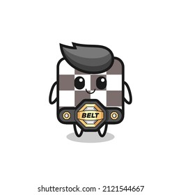 the MMA fighter chess board mascot with a belt , cute style design for t shirt, sticker, logo element
