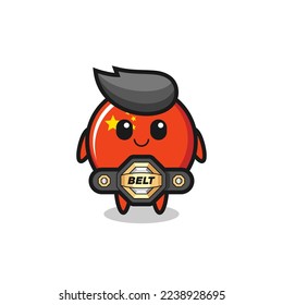the MMA fighter china flag badge mascot with a belt , cute style design for t shirt, sticker, logo element