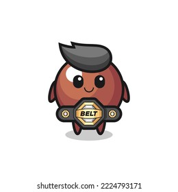 the MMA fighter chocolate ball mascot with a belt , cute style design for t shirt, sticker, logo element