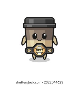 the MMA fighter coffee cup mascot with a belt , cute style design for t shirt, sticker, logo element