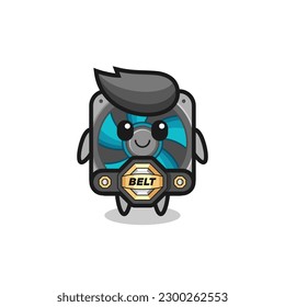 the MMA fighter computer fan mascot with a belt , cute style design for t shirt, sticker, logo element