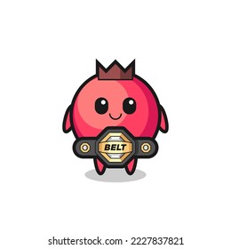 the MMA fighter cranberry mascot with a belt , cute style design for t shirt, sticker, logo element