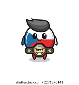 the MMA fighter czech republic flag badge mascot with a belt , cute style design for t shirt, sticker, logo element