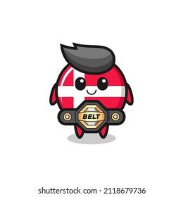 the MMA fighter denmark flag badge mascot with a belt , cute style design for t shirt, sticker, logo element