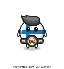 the MMA fighter finland flag badge mascot with a belt , cute style design for t shirt, sticker, logo element svg