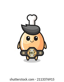 the MMA fighter fried chicken mascot with a belt , cute style design for t shirt, sticker, logo element