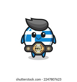 the MMA fighter greece flag mascot with a belt , cute style design for t shirt, sticker, logo element