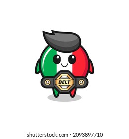 the MMA fighter italy flag mascot with a belt , cute style design for t shirt, sticker, logo element