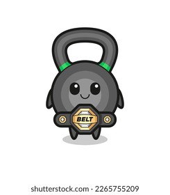 the MMA fighter kettleball mascot with a belt , cute style design for t shirt, sticker, logo element