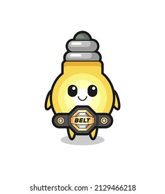 the MMA fighter light bulb mascot with a belt , cute style design for t shirt, sticker, logo element
