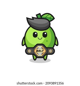 the MMA fighter lime mascot with a belt , cute style design for t shirt, sticker, logo element