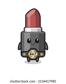 the MMA fighter lipstick mascot with a belt , cute style design for t shirt, sticker, logo element