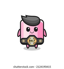 the MMA fighter marshmallow mascot with a belt , cute style design for t shirt, sticker, logo element