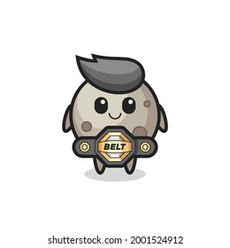 the MMA fighter moon mascot with a belt , cute style design for t shirt, sticker, logo element
