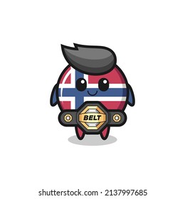 the MMA fighter norway flag badge mascot with a belt , cute style design for t shirt, sticker, logo element