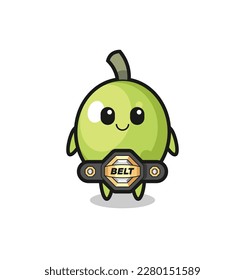 the MMA fighter olive mascot with a belt , cute style design for t shirt, sticker, logo element