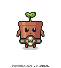 la mascota de maceta de la planta de combate de la MMA con cinturón, diseño de estilo lindo para camiseta, pegatina, elemento logo