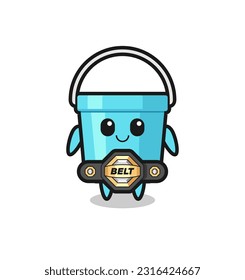the MMA fighter plastic bucket mascot with a belt , cute style design for t shirt, sticker, logo element