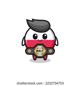 the MMA fighter poland flag badge mascot with a belt , cute style design for t shirt, sticker, logo element