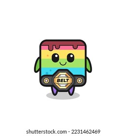 the MMA fighter rainbow cake mascot with a belt , cute style design for t shirt, sticker, logo element