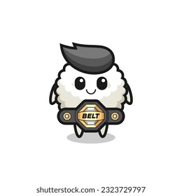 the MMA fighter rice ball mascot with a belt , cute style design for t shirt, sticker, logo element