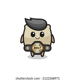 the MMA fighter sack mascot with a belt , cute style design for t shirt, sticker, logo element
