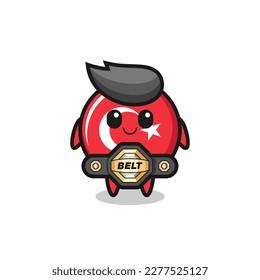 the MMA fighter turkey flag badge mascot with a belt , cute style design for t shirt, sticker, logo element