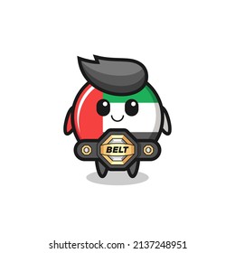 the MMA fighter uae flag badge mascot with a belt , cute style design for t shirt, sticker, logo element