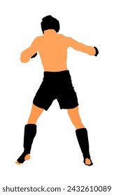MMA fighter vector illustration isolated on white background. Mixed martial arts battle. Wrestling, boxing, judo, karate and other skills. Self defense concept. Modern warrior. Block and attack.