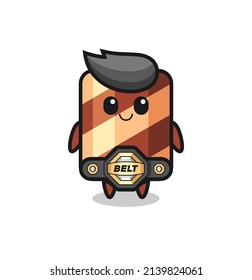 the MMA fighter wafer roll mascot with a belt , cute style design for t shirt, sticker, logo element